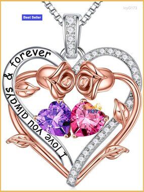 Sterling Silver Double Heart Birthstone Necklace with Pink Sapphire